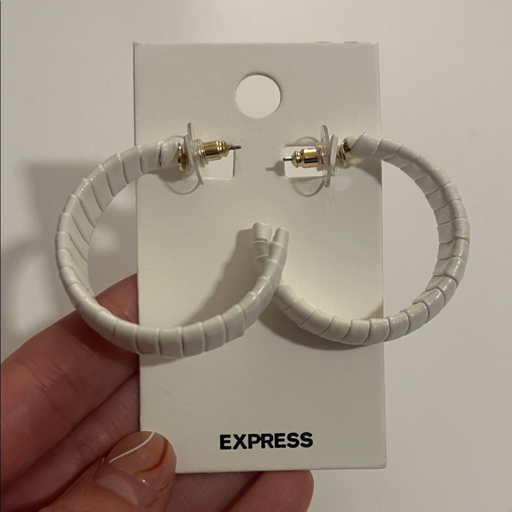 Express Chic White Wrapped Hoop Earrings